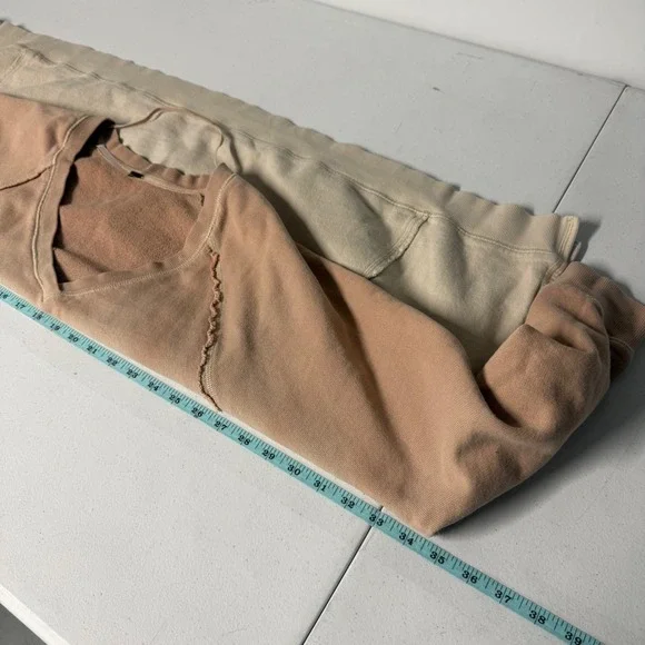 Free People Ombre Dip Dye V-Neck Sweatshirt Peach Cream XS Cotton Pullover - Picture 2 of 12